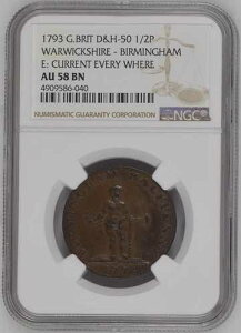 1793�N �C�M���X 1/2�y�j�[ �E�H���b�N�V���[ �o�[�~���K�� ���� DH# 51 NGC AU 58 BN