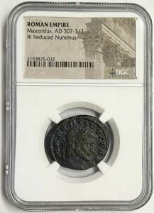 ���[�}�鍑�}�N�Z���e�B�E�X AD 307-312 Bi Reduced Nummus NGC �F��