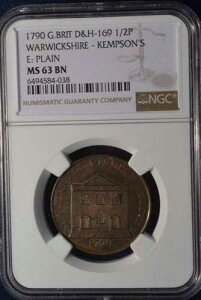1790�N�� �E�H���b�N�V���[ 1/2�y�j�[ �R���h�� �g�[�N�� D&H-169 NGC MS 63 BN