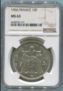 :1966(A) 10-FRANCS FRANCE KM#932 NGC MS-63 HERCULES GROUP LOW-POP R6 HIGH-GRADES