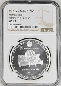 :2018 100�f�B�i�[��/1�I���X ��� �Z���r�A NGC MS69(PL) �e�X�� �𗬓d�� �� R3