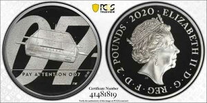 �p�� 2020�N 2�|���h �V���o�[ �v���[�t �W�F�[���Y�E�{���h �y�C�E�A�e���V���� 007 PCGS PR68DCAM