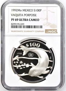 1992-Mo ���L�V�R 100 �y�\ Vaquita Porpoise �V���o�[ 0.999 NGC PF 69 ULTRA CAMEO