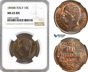 AH324�A�C�^���A�A�E���x���g1���A10 Centesimi 1894 BI�A�o�[�~���K�������ǁANGC MS65BN�A���