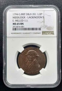 1794�N �C�M���X �R���_�[ NGC MS65 (D&H-351) �~�h���Z�b�N�X �n�[�t�y���X 1/2�y���X