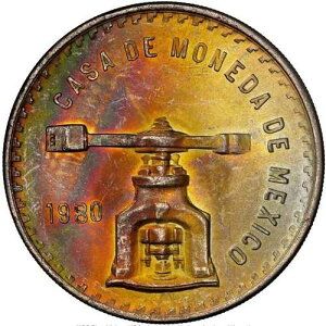 1980�N Mo-Mexico-1 Onza Silver-NGC MS 66-���L�V�R�V�e�B�~���g�AKM-M49b.5-Unreal Toning