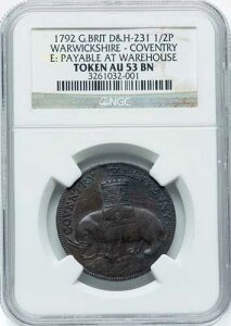 �E�H���b�N�V���[ �R�x���g���[ 1792 D&H-231 1/2 d �R���_�[ �g�[�N�� NGC MS 53 - ���f�B �S�f�B�o!