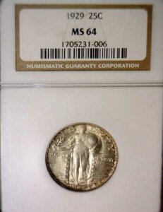1929 NGC MS64 �X�^���f�B���O ���o�e�B �N�H�[�^�[ �V���o�[ CH BU + �R�C�� NR
