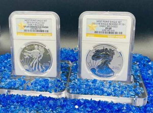 Rev Proof�AEnhanced Finish 2013 W $1 Silver Eagle Set SP/PF 69 Gold Star Spotless