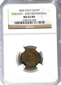 1859�N �C�^���A 2 Centesimi, NGC MS 62, KM-C82, �g�X�J�[�i ��2�b���