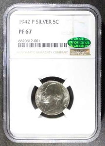 1942-P PR67 CAC $14,102 APR! 28k ����! �V���o�[�v���[�t �E�H�[ �W�F�t�@�[�\�� �j�b�P���̂�