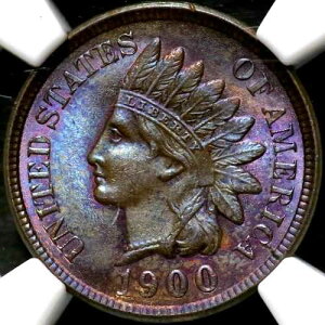 1900�N �C���f�B�A���w�b�h�Z���g NGC MS 65 BN ���F�u���[�p�[�v�� �g�[�j���O Obv&Rev CC798-