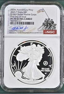 2025 P �V���o�[�C�[�O�� �ĊC���� 250 ������ NGC PF70 �������s FDI Phi