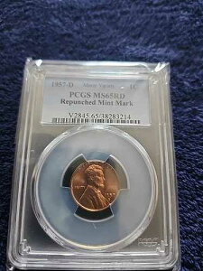 1957-D 1C �����J�[���E�Z���g - �^�C�v1 �E�B�[�g���o�[�X PCGS MS65 Rd �ăp���` �~���g�}�[�N
