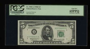 DBR 1950-D $5 FRN �{�X�g���W�F�� Fr. 1965-A PCGS 65 PPQ �V���A�� A57790631B