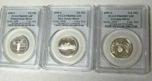 PCGS PR69 DCAM �V���o�[ �X�e�[�g �N�H�[�^�[ 1999-S PA�A1999-S NJ�A1999-S GA 3 ���Z�b�g