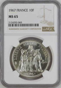 :1967(A) 10-FRANCS FRANCE KM#932 NGC MS-65 HERCULES GROUP LOW-POP R7 HIGH-GRADES