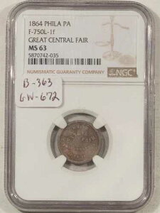 1864�N �t�B���f���t�B�A PA F-750L-1F �O���[�g�E�Z���g�����E�t�F�A �V���o�[���_�� - NGC MS-63