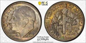 1946-D ���[�Y�x���g �_�C�� 10�Z���g PCGS MS 66 FB �g�[��