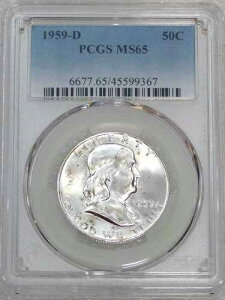 1959�N-D �t�����N���� �n�[�t�_���[ PCGS MS65 95% FBL �قڔ� �X�[�p�[���X�^�[ PQ V1A