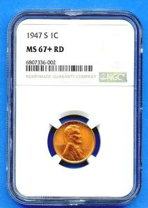 1947 S NGC MS67+RD �����J�[�� 1 �Z���g 1c �E�B�[�g �y�j�[ 1947-S MS-67+ RD �g�b�v �|�b�v!