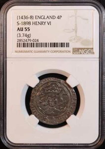 1436-38�N �C���O�����h�u�w�����[6���v ��� 4�y���X�E�O���[�g�AS-1898 - NGC AU55! �󏭃g�b�vPOP