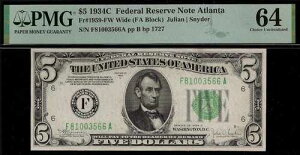 1934C $5�A�M������s�� PMG 64 �A�g�����^ Fr 1959-FW ��W