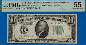 1934C $10 �A�M������s�� PMG 55 �� PMG �O���[�h 13 ���b�`�����h Fr 2008-E