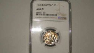 1938-D NGC MS67+ �o�b�t�@���[�j�b�P�� - �f���炵���F�����̕��BU!! �󏭂ȃI�����W/�u���[�̐F����