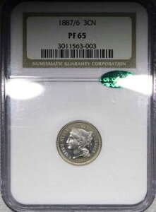 1887/6�N ���̓v���[�t 3�Z���g�j�b�P�� NGC PR65 CAC �������F���̕��