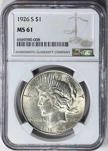 ������ 1926-S �s�[�X�V���o�[�_���[ NGC MS61 ���C�g�g�[�� XCCY