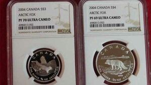2004�N �J�i�_ �A�[�N�e�B�b�N�t�H�b�N�X $4 & $3 - .9999 �V���o�[�R�C���Z�b�g NGC PR69 & PR70