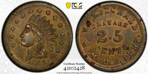 1863�N TN F600D-1b�A�����t�B�X - Wm. McDonald PCGS MS62 R9 - �g�b�v�|�b�v 1/0 - ����