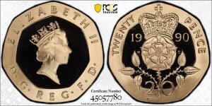 �C�M���X 1990�N �v���[�t 20�y���X 20�y���X S-G2 PCGS PR69DCAM FDC UNC #2547