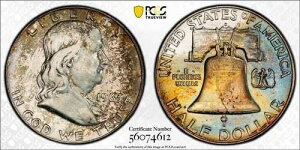 MS64 1963-D 50�Z���g�t�����N�����V���o�[�n�[�t�_���[�APCGS Trueview�A���������C���{�[�g�[��