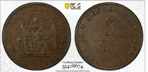 �C�^���A ���F�l�c�B�A 1849 ZV 5�Z���g���� PCGS AU55