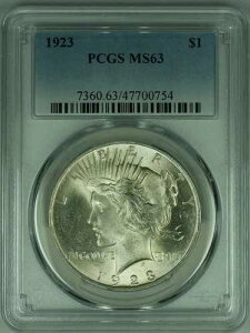 1923�N �s�[�X�V���o�[ 1�h���d�� PCGS MS 63+ (17) E