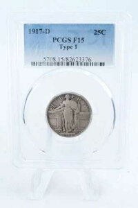 1917-D PCGS F15 �^�C�v1 �X�^���f�B���O�E���o�e�B�E�N�H�[�^�[�E�r�W�l�X�E�X�g���C�N 25�Z���g