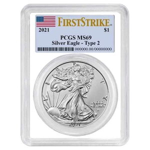 2021�N 1�h�� �^�C�v2 �A�����J�� �V���o�[ �C�[�O�� PCGS MS69 FS �t���b�O���x�� �z���C�g�t���[��