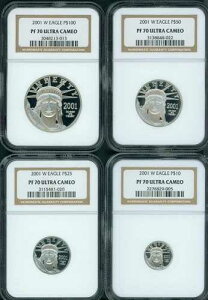2001-W �v���[�t �v���`�i ���R�̏��_�� 4���Z�b�g NGC PR70 PF70 $100 $50 $25 $10