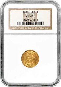 1892�N 2.50�h�� ���o�e�B�w�b�h�N�H�[�^�[�C�[�O���S�[���h NGC MS64 �u�����A���g�����ʃR�C��