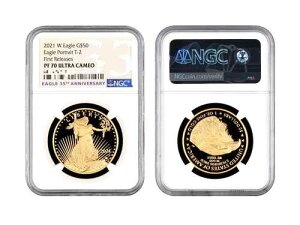 �S�[���h �A�����J�� �C�[�O�� 2021 W 1�I���X $50 �v���[�t �R�C�� NGC PF70 UC - FR 35���N�L�O�B