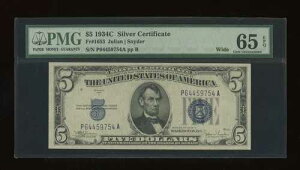 DBR $5 1934-C �V���o�[ �W�F�� Fr. 1653W PA �u���b�N ���C�h PMG 65 EPQ �V���A�� P64459754A