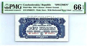 �`�F�R�X���o�L�A 5�R���� 1944�N �X�y�V���� �g�b�v�|�b�v�I�s�b�N�ԍ�46as PMG 66 EPQ GEM UNC