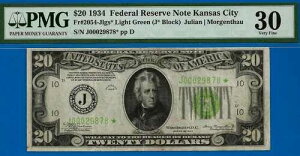 1934�N $20 FRN �J���U�X�V�e�B�X�^�[ PMG 30 �� ���v9 LGS �X�^�[ Fr 2054-Jlgs*