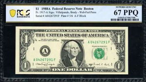 1988A $1 �{�X�g���E�F�u�v���X�m�[�g PCGS �X�[�p�[�W�F�� Unc. 67 PPQ