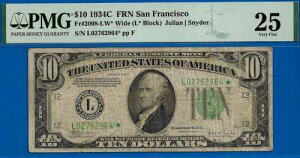 1934C $10 �A�M������s�� PMG 25 �� �T���t�����V�X�R�X�^�[ Fr 2008-LW*
