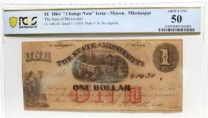1�h�� 1864�N �`�F���W�m�[�g �~�V�V�b�s�B ���C�R���APCGS 50 ALMOST UNC�A�󏭔��s