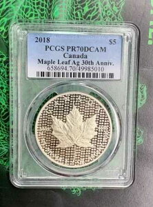 PCGS PR70 2018 $5 �V���o�[ �J�i�_ ���[�v�����[�t Ag 30���N�L�O �C��Rev PF q