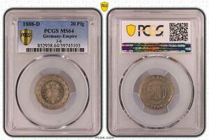 Kaiserreich 20 Pfennig J.6 1888 D fast Stempelglanz PCGS MS64 51615